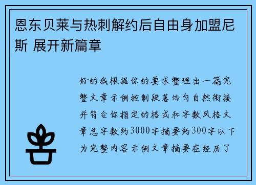 恩东贝莱与热刺解约后自由身加盟尼斯 展开新篇章